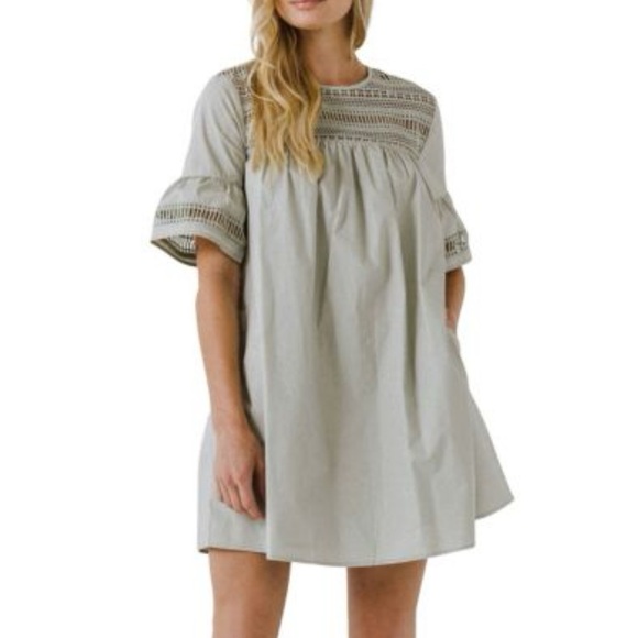 English Factory Dresses & Skirts - English Factory Lace Detail Mini Dress XS — Sage Poplin